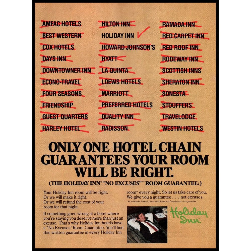 1982 Holiday Inn Hotels Guarantee Vintage Print Ad Wall Art Photo Travel